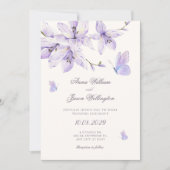 Purple floral butterfly wedding 招待状 (正面)