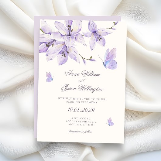 Purple floral butterfly wedding 招待状