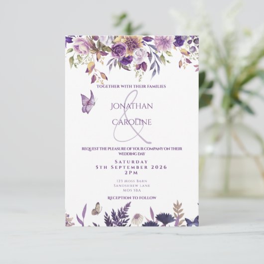 Purple Floral/Butterfly Wedding Invitation  招待状 (スタンド正面)