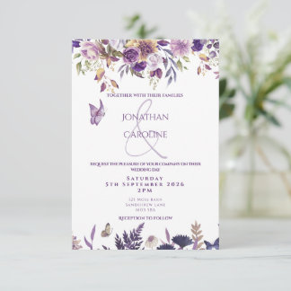 Purple Floral/Butterfly Wedding Invitation  招待状