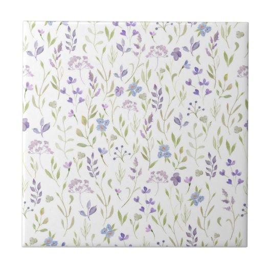 Purple Floral Ceramic Tile タイル (正面)