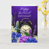 Purple Floral Clock Belated Birthday Card カード (黄色い花)