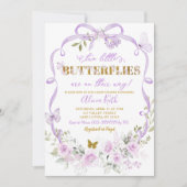 Purple Floral Coquette Twins Butterfly Baby Shower 招待状 (正面)