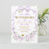 Purple Floral Coquette Twins Butterfly Baby Shower 招待状 (スタンド正面)