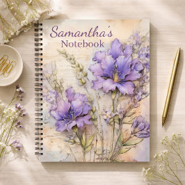 Purple Floral Cottagecore Personalized ノートブック