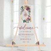 Purple Floral Crest Muslim Wedding Welcome アクリルサイン