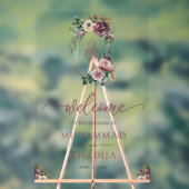 Purple Floral Crest Muslim Wedding Welcome アクリルサイン (ニュートラル)