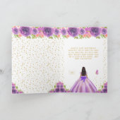Purple Floral Dark Skin Girl Birthday カード (内部)