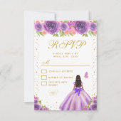 Purple Floral Dark Skin Princess Sweet Sixteen 出欠カード (正面)