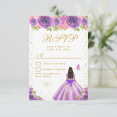 Purple Floral Dark Skin Princess Sweet Sixteen 出欠カード (スタンド正面)