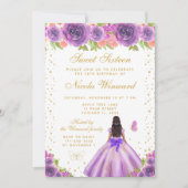 Purple Floral Dark Skin Princess Sweet Sixteen 招待状 (正面)