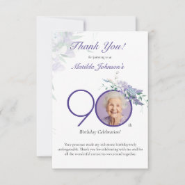 Purple Floral Elegant Custom Photo 90th Birthday サンキューカード