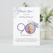 Purple Floral Elegant Custom Photo 90th Birthday サンキューカード (スタンド正面)