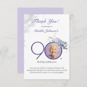 Purple Floral Elegant Custom Photo 90th Birthday サンキューカード (正面/裏面)