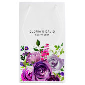 Purple Floral Elegant Wedding スモールペーパーバッグ (裏面)