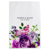 Purple Floral Elegant  Wedding  ミディアムペーパーバッグ (正面)