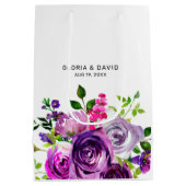 Purple Floral Elegant  Wedding  ミディアムペーパーバッグ (裏面)