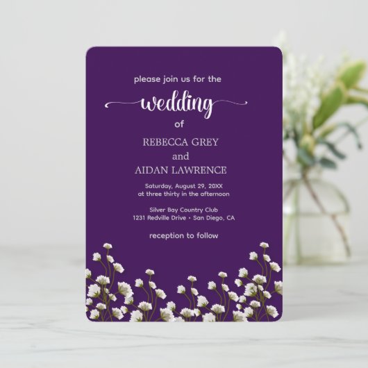 Purple Floral Elegant Wedding Invitation 招待状 (スタンド正面)