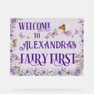 Purple Floral Fairy First 11x14 Birthday Welcome アクリルサイン