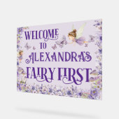 Purple Floral Fairy First 11x14 Birthday Welcome アクリルサイン (傾斜)
