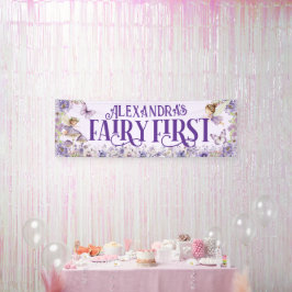 Purple Floral Fairy First Birthday 横断幕