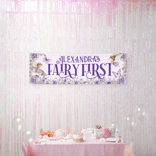 Purple Floral Fairy First Birthday 横断幕 (パーティー)