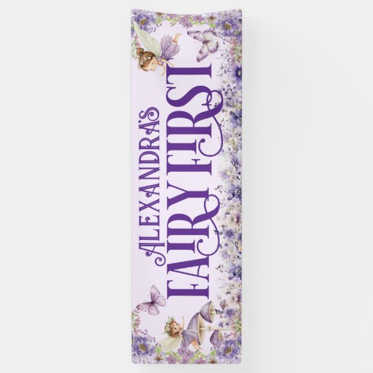 Purple Floral Fairy First Birthday 横断幕 (縦)