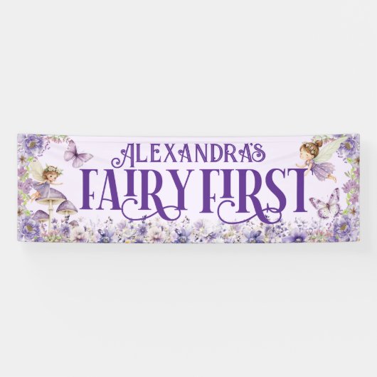 Purple Floral Fairy First Birthday 横断幕 (横)