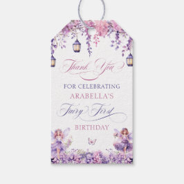 Purple Floral Fairy First Birthday Thank You ギフトタグ
