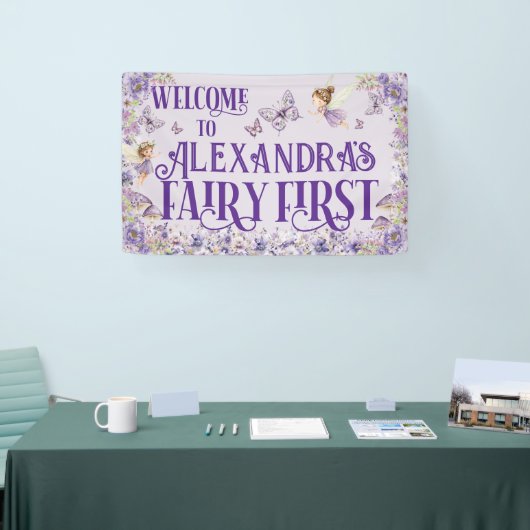 Purple Floral Fairy First Birthday Welcome 横断幕 (トレードショー)
