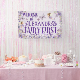 Purple Floral Fairy First Birthday Welcome 横断幕