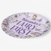 Purple Floral Fairy First Round ペーパープレート (アングル)