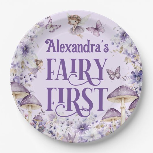 Purple Floral Fairy First Round ペーパープレート (正面)