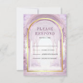 Purple Floral Fairytale Castle Wedding 出欠カード (正面)