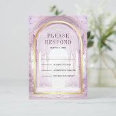 Purple Floral Fairytale Castle Wedding 出欠カード (スタンド正面)