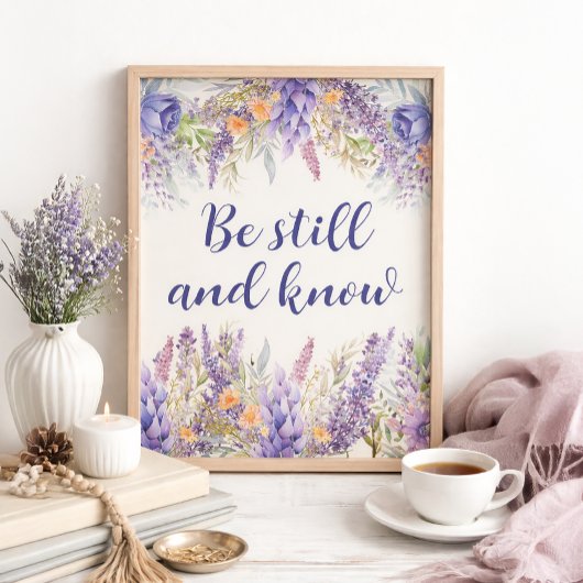 Purple Floral Faith Christian Religious Home Decor ポスター