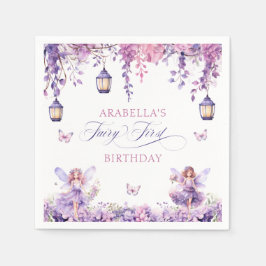 Purple Floral Fantasy Fairy First Birthday スタンダードカクテルナプキン