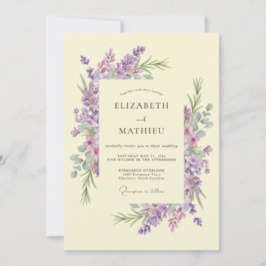 Purple Floral Flourish Wedding 招待状 (正面)