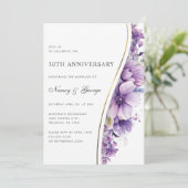Purple Floral Foliage 50th Wedding Anniversary 招待状 (スタンド正面)