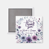 Purple Floral Frame Thank You Wedding Favors マグネット (正面/裏面)