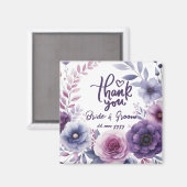 Purple Floral Frame Thank You Wedding Favors マグネット (正面/裏面)