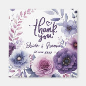 Purple Floral Frame Thank You Wedding Favors マグネット (正面)