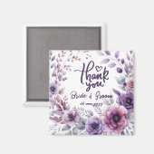 Purple Floral Frame Thank You Wedding Favors マグネット (正面/裏面)