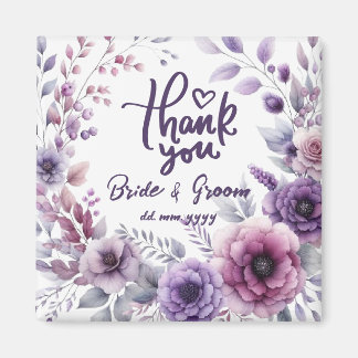 Purple Floral Frame Thank You Wedding Favors マグネット