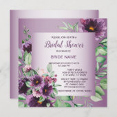 Purple Floral Geometric Greenery Bridal Shower 招待状 (正面/裏面)