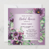 Purple Floral Geometric Greenery Bridal Shower 招待状 (正面)
