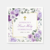 Purple Floral Girl First Holy Communion スタンダードカクテルナプキン (正面)