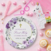 Purple Floral Girl First Holy Communion ペーパープレート (パーティー)