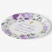 Purple Floral Girl First Holy Communion ペーパープレート (アングル)