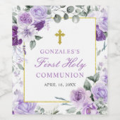Purple Floral Girl First Holy Communion ワインラベル (シングルラベル)